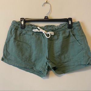 Army Green Tie Elastic Waist Large Pocket Shorts